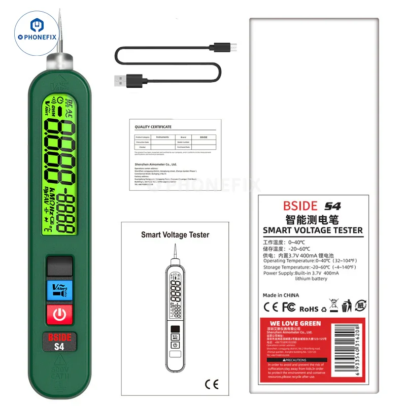 Stylo détecteur de tension sans contact rechargeable BSIDE