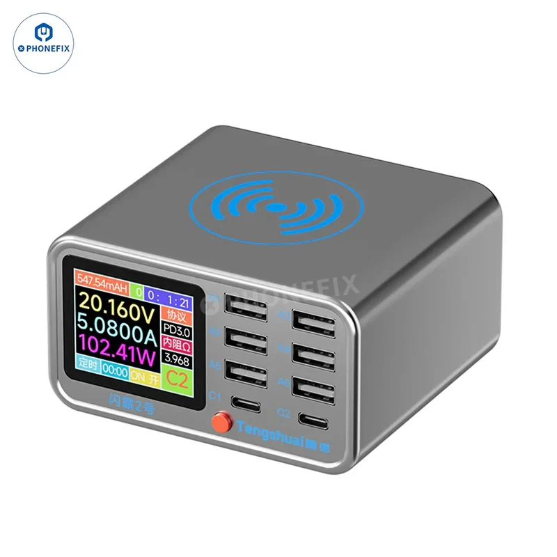 Station de charge rapide TenSai 100 W 8 ports avec chargeur sans fil