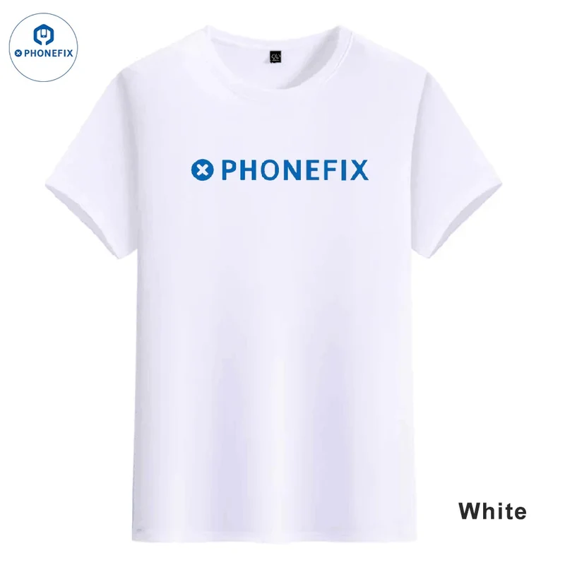 T-shirt blanc à manches courtes PHONEFIX avec logo personnalisé DIY