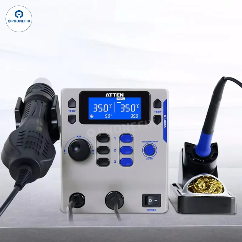 Station de retouche BGA 8865 en 2 avec fer à souder et pistolet à air chaud ATTEN ST-1