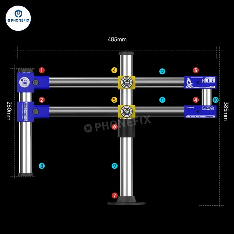 Support universel à double bras 3° MECHANIC LM360 pour microscopes