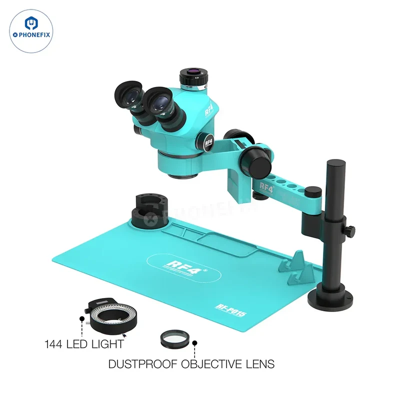 Microscope stéréo trinoculaire RF4 RF7050PRO FO19 avec bras pivotant pliable