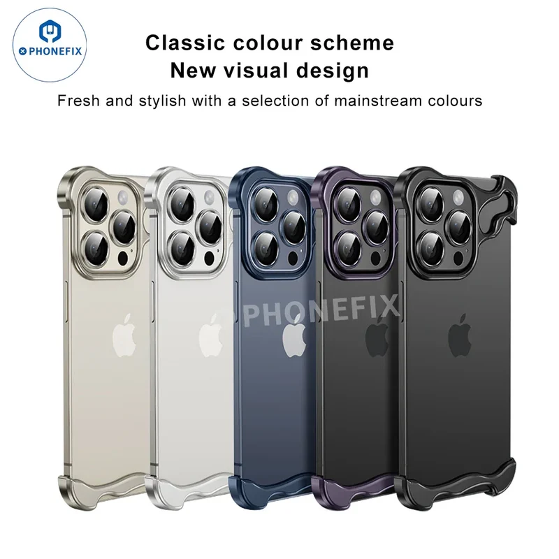 Coque antichute sans cadre avec coins en métal pour iPhone 12-17