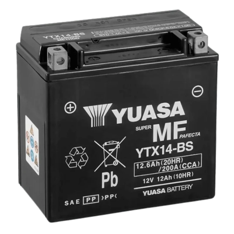 Batterie Moto YUASA YTX14-BS 12V 12.5Ah AGM – Sans Entretien Prête à l'Emploi