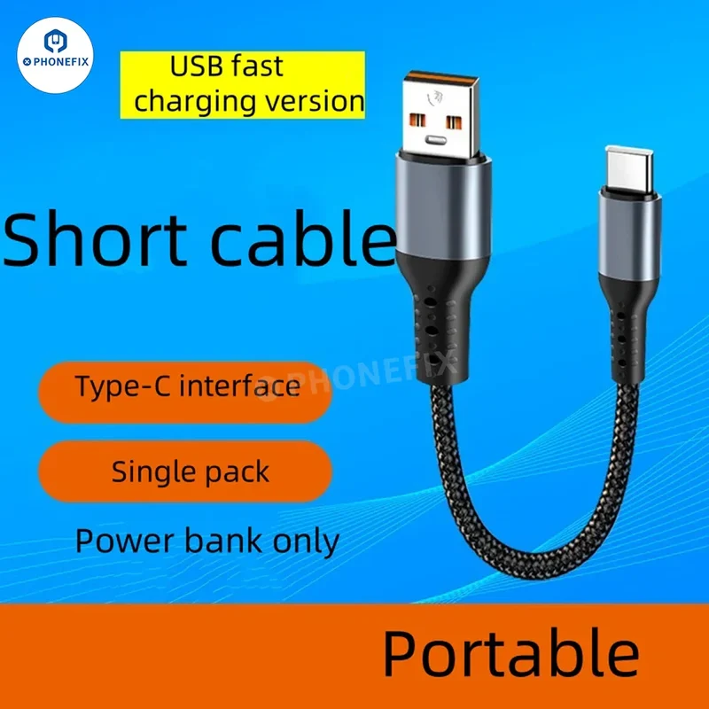 Câble de charge rapide tressé court pour iPhone Android Type-C