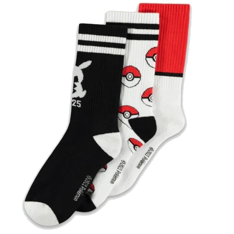 Pokemon Mode - Chaussettes 3 paires de Chaussettes BASSES - POKEMON - TAILLE 39/42 (Pikachu Noir, Pokeball)