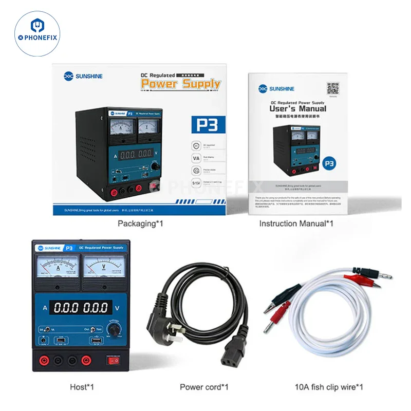 Alimentation régulée CC Sunshine P3 avec double affichage à pointeur LED