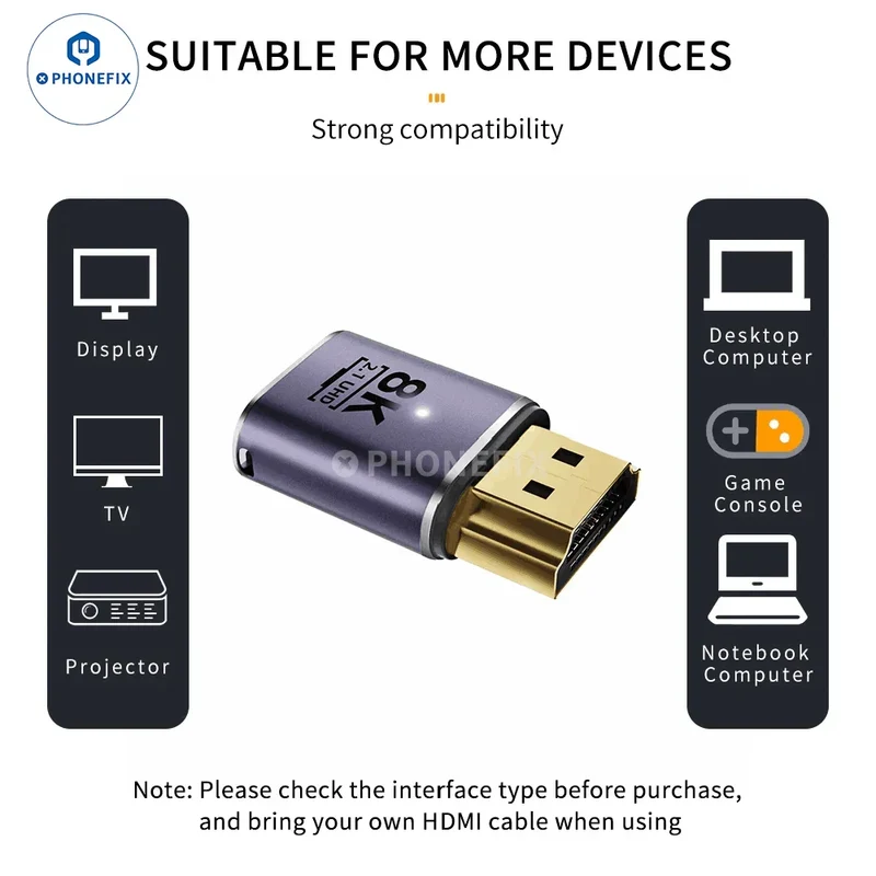 Connecteur d'extension convertisseur 8K 60 Hz 48 Gbit/s pour téléphone, ordinateur portable, HDTV