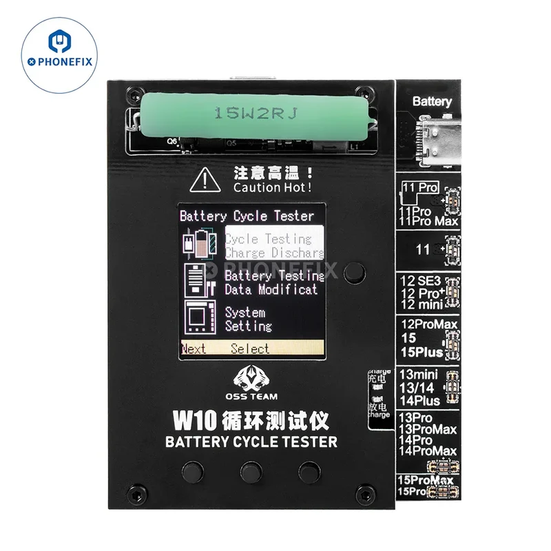 Le testeur de cycle OSS W10 améliore rapidement l'efficacité de la batterie des iPhone 11 à 15 Pro Max