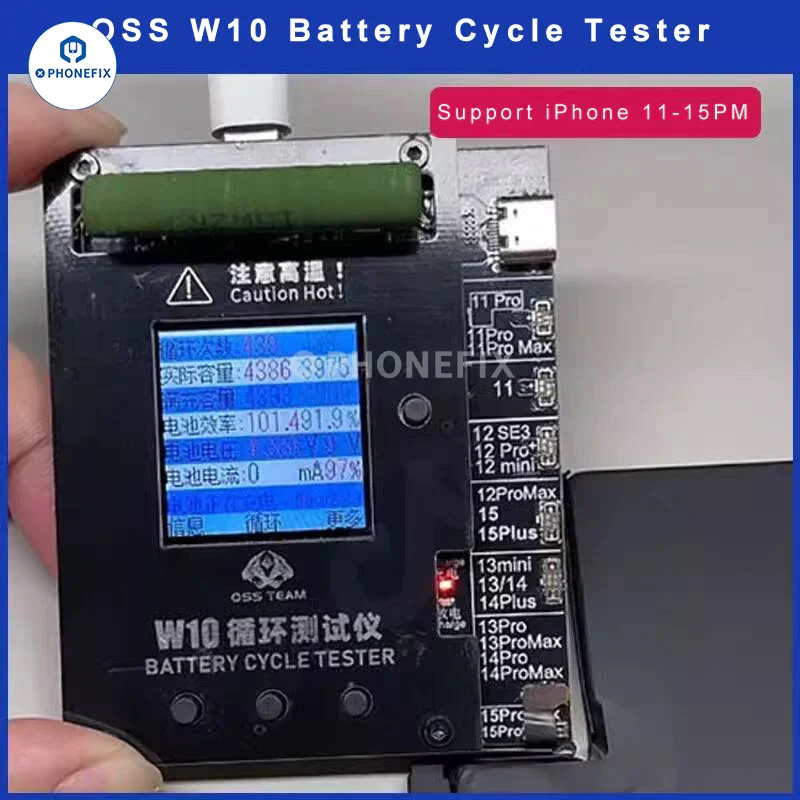 Le testeur de cycle OSS W10 améliore rapidement l'efficacité de la batterie des iPhone 11 à 15 Pro Max