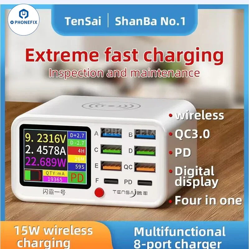 Chargeur sans fil 8 ports, station de charge rapide pour téléphone portable