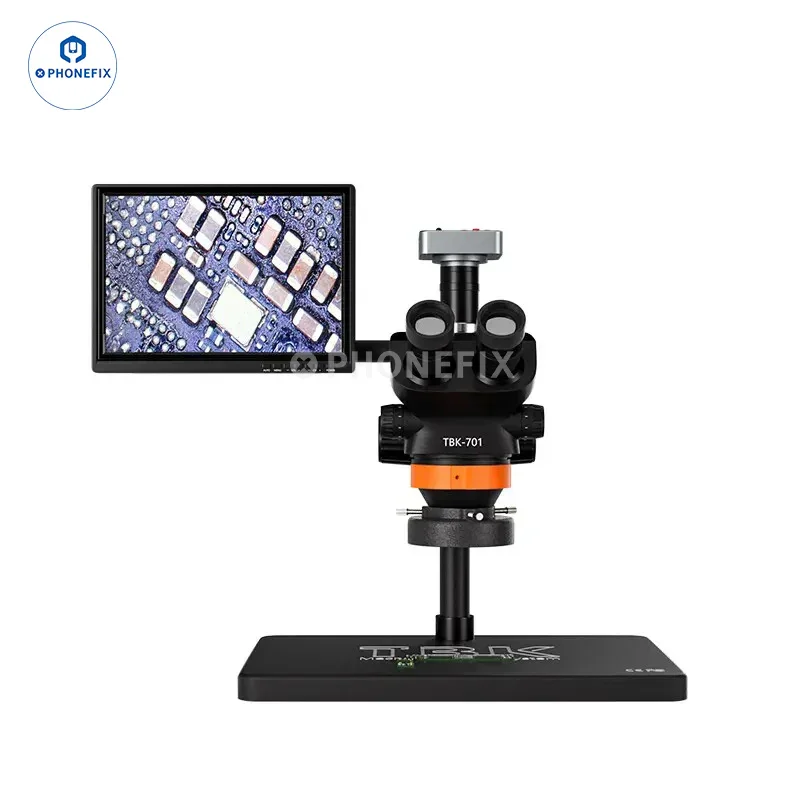 Microscope stéréo trinoculaire TBK 701 avec caméra 48 MP et écran HD