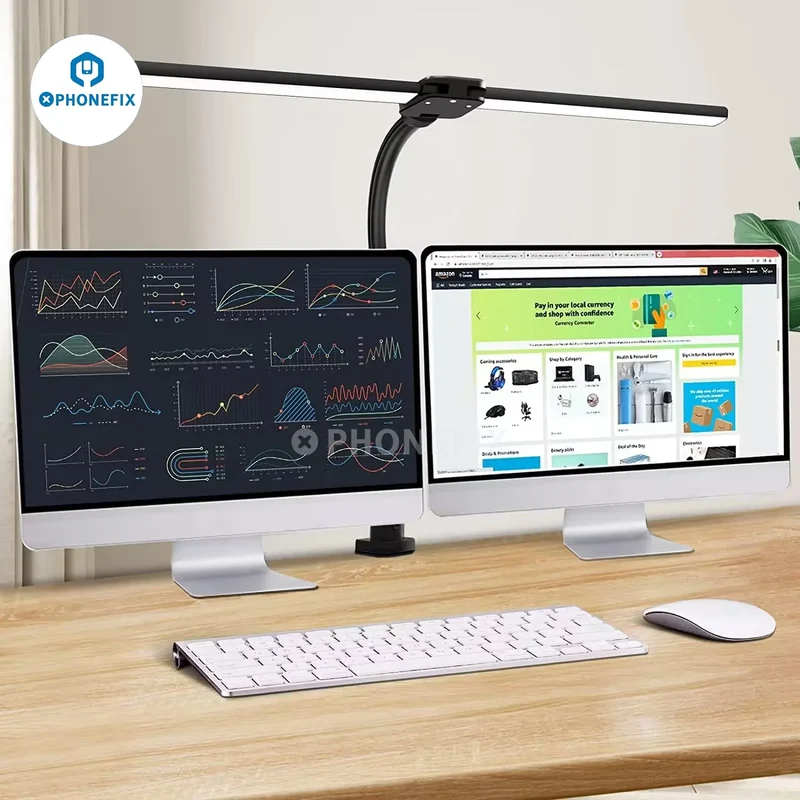 Lampe de bureau à double tête à LED 24 W, douce et protectrice pour les yeux