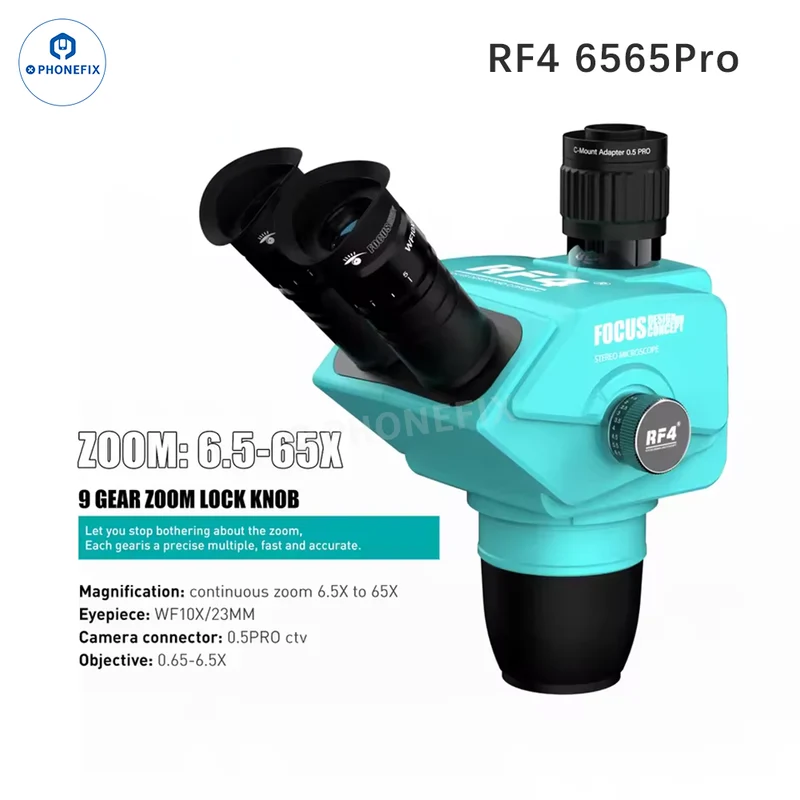 Tête de microscope stéréo à zoom trinoculaire simulfocal RF4 avec lentille de Barlow