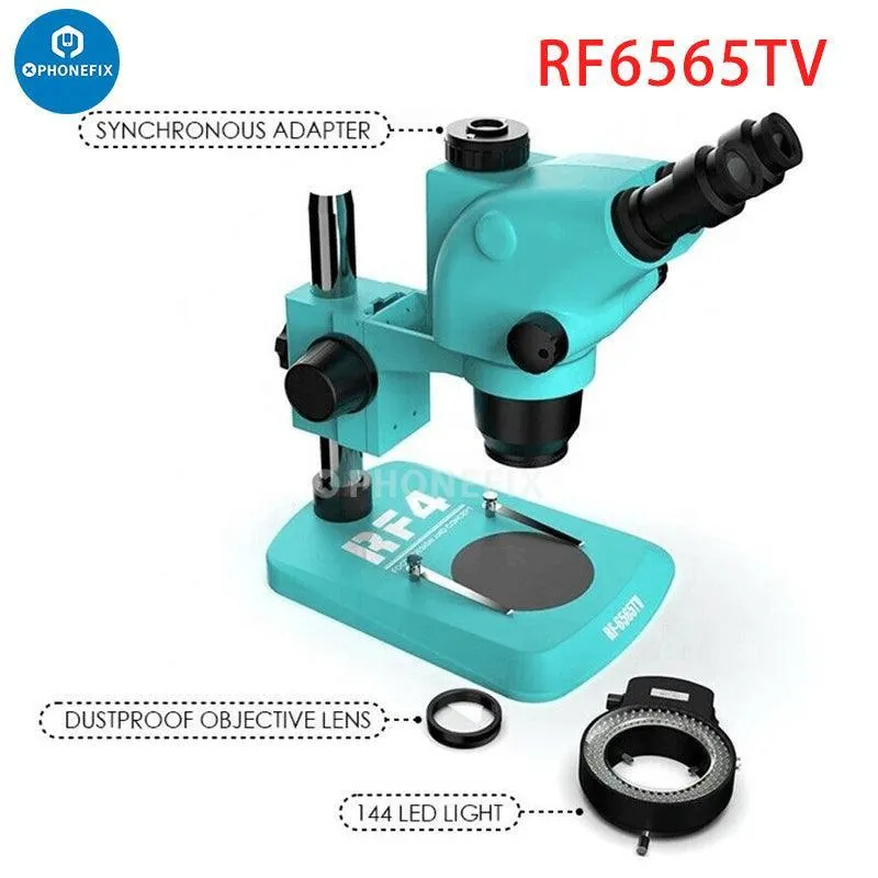 Microscope industriel stéréo trinoculaire RF4 HD à zoom pour la réparation de circuits imprimés