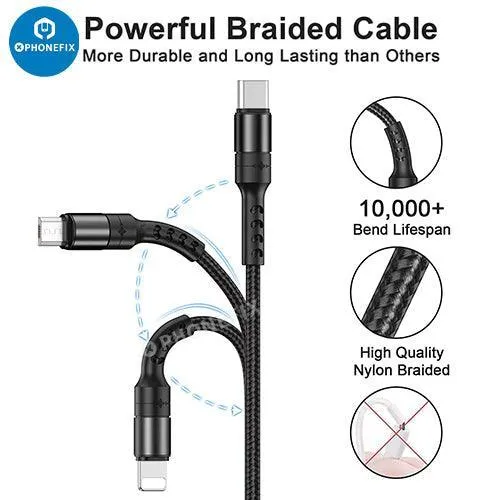 Câble de chargement USB 3 en 1 pour Apple Lightning Type-C Micro USB