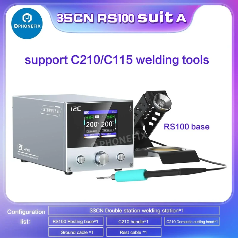 Station de soudage double i2C 3SCN avec poignées C210 C115 et outil de réparation de circuits imprimés