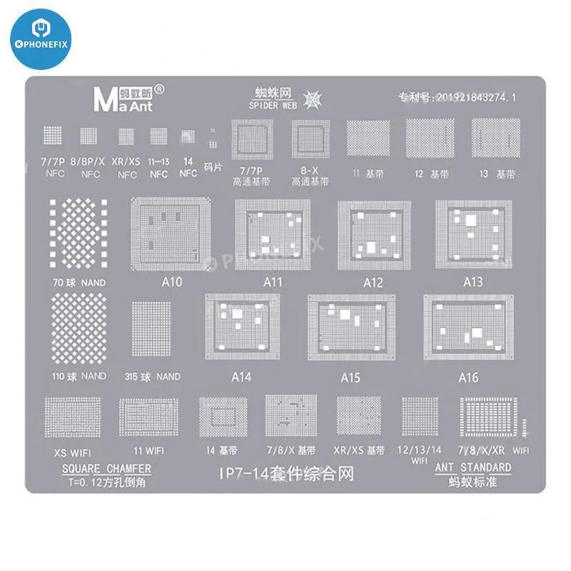 Pochoir de reballage CPU bande de base WiFi MaAnt pour iPhone 7-14 Pro Max