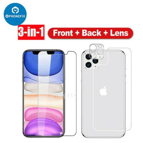 Protection d'écran avant et arrière en verre trempé pour iPhone 8-15 Pro Max