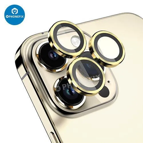 Protection d'objectif d'appareil photo en verre trempé avec anneau métallique pour iPhone 13 et 14