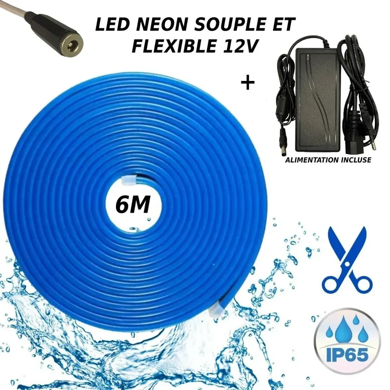 Bande LED néon flexible 12V Bleu 6M