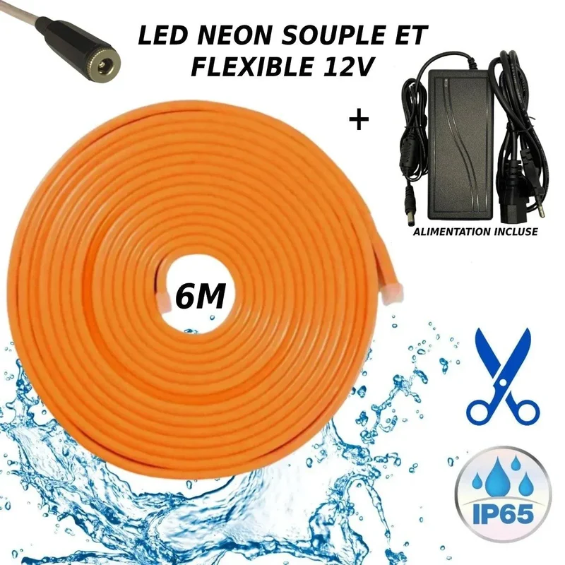 Bande LED néon flexible 12V Orange 6M