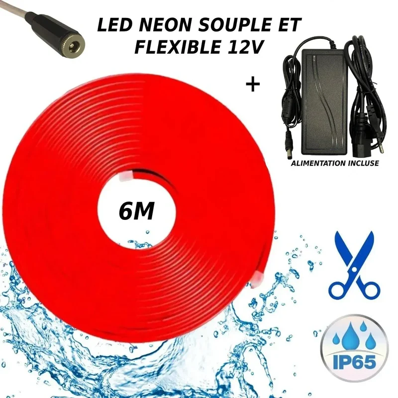 Bande LED néon flexible 12V Rouge 6M