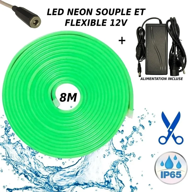 Bande LED néon flexible 12V Vert 8M