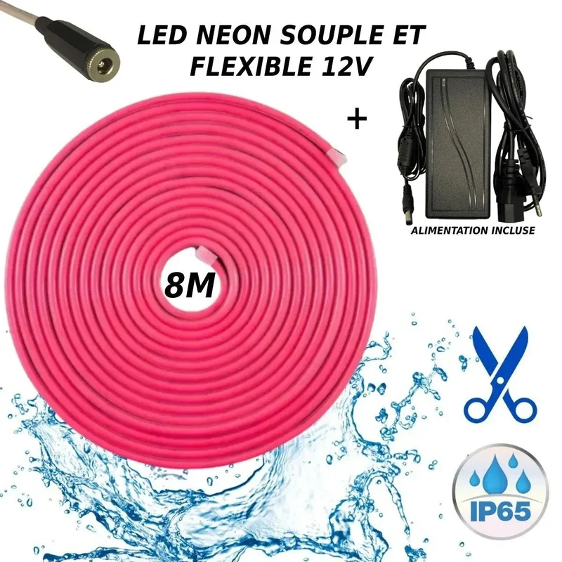 Bande LED néon flexible 12V Rose 8M