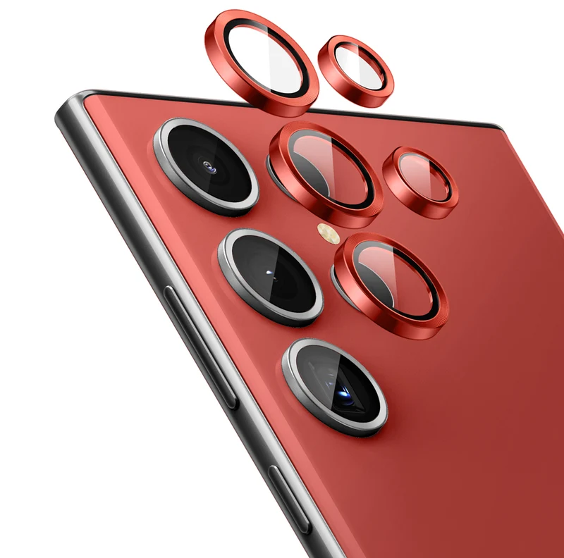 Tempered Glass Camera Lens Protector for Galaxy S23 Ultra-Red