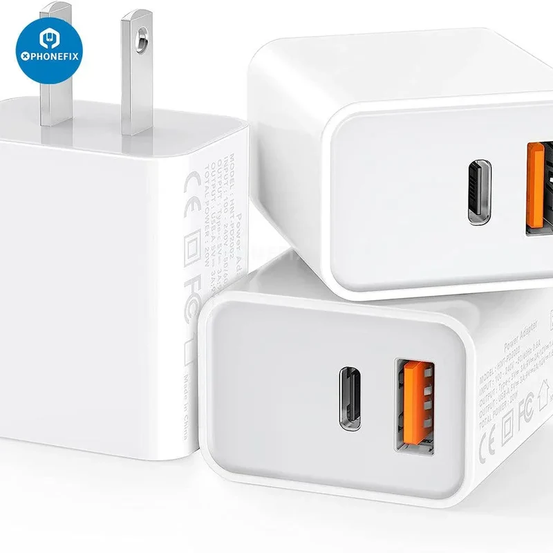 Adaptateur secteur USB-C / USB double port PD pour iPhone, iPad, MacBook