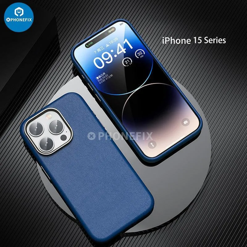 Étui de protection en cuir PU souple avec MagSafe pour iPhone série 15