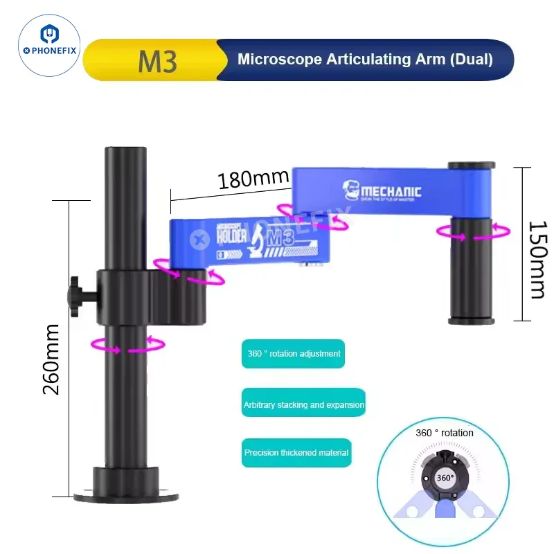 Support en alliage d'aluminium pour bras pivotant de microscope MECHANIC M2 M3