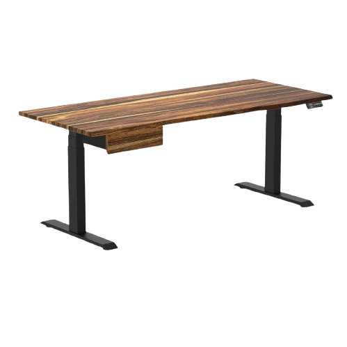 Desky Dual Hardwood Standing Desk With Drawer 200cm Saman Desktop and Grey Frame
