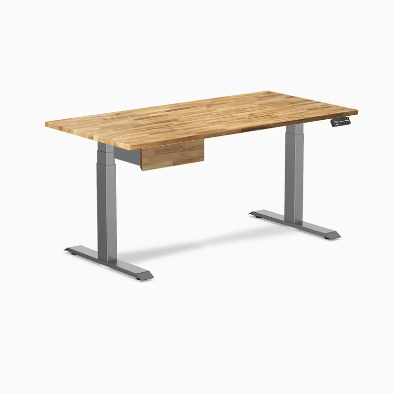 Desky Dual Hardwood Standing Desk With Drawer 150cm Acacia Desktop and Space Grey Frame