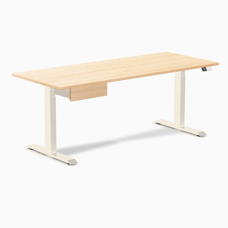 Desky Dual Hardwood Standing Desk With Drawer 180cm Maple Desktop and Wheat Frame