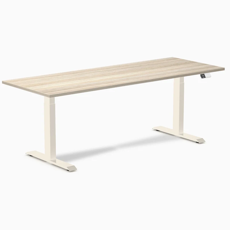 Desky Dual Melamine Sit Stand Desk 200cm Classic Oak Desktop and Wheat Frame