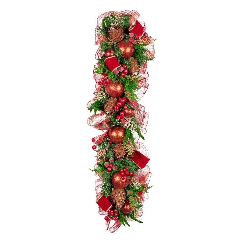 Christabelle 1m Christmas Garland with Red Berries Pine Cones Baubles Berries Tree Decoration Ornament