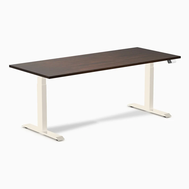 Desky Dual Rubberwood Sit Stand Desk 180cm Dark Walnut Desktop and Wheat Frame
