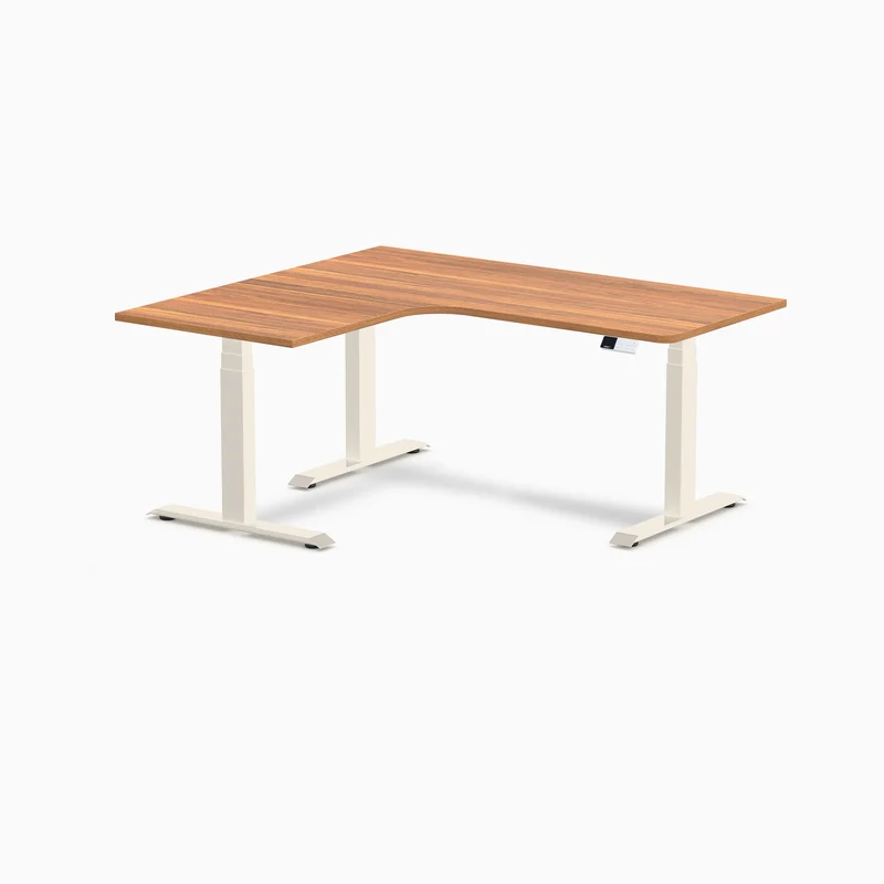 Desky L-Shape Melamine Sit Stand Desk 160cm - Left Return Prime Oak Top and Wheat Leg