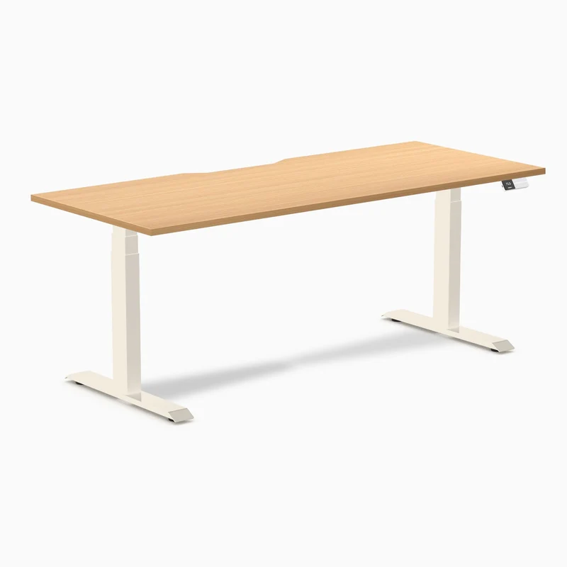 Desky Dual Scalloped Melamine Sit Stand Desk - Select Beech / 1800x750mm / Wheat