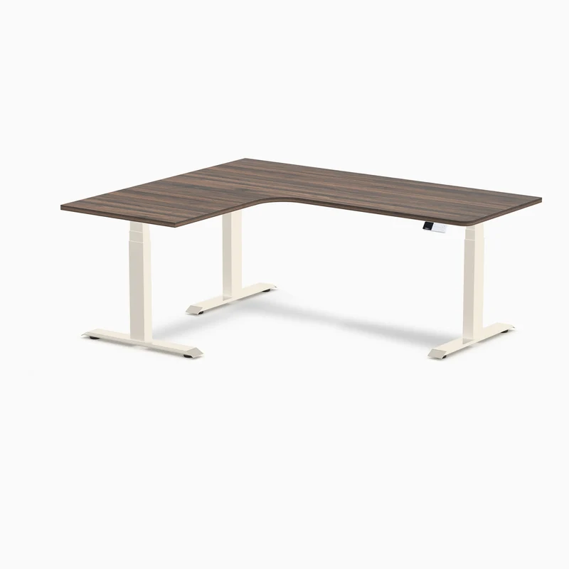 Desky L-Shape Melamine Sit Stand Desk 180cm - Left Return Jarrah Legno Top and Wheat Leg