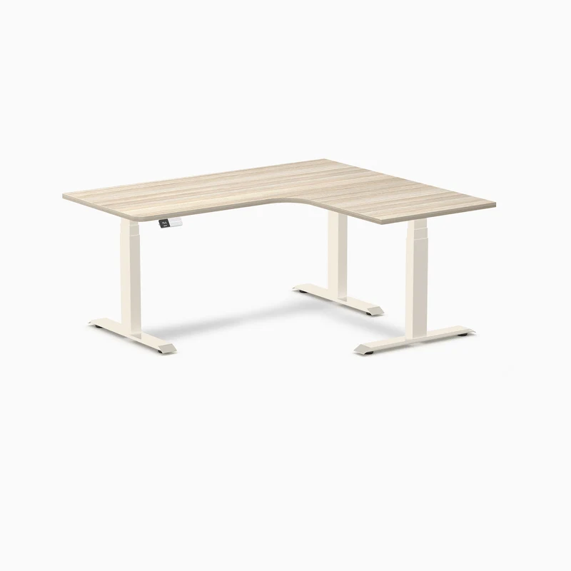 Desky L-Shape Melamine Sit Stand Desk 160cm - Right Return Classic Oak Top and Wheat Leg
