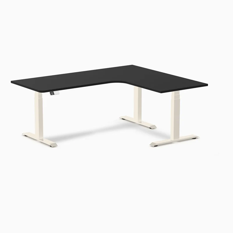 Desky L-Shape Melamine Sit Stand Desk 180cm - Right Return Black Top and Wheat Leg