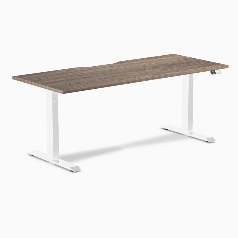 Desky Dual Scalloped Melamine Sit Stand Desk - Natural Walnut / 1800x750mm / White