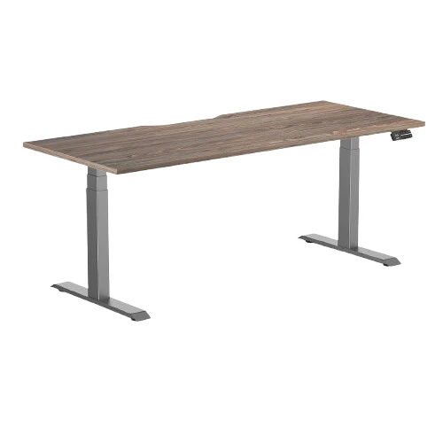 Desky Dual Scalloped Melamine Sit Stand Desk - Natural Walnut / 1800x750mm / Space Grey