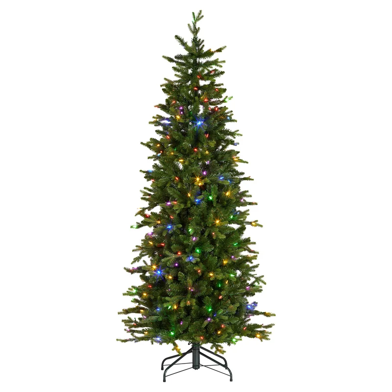 Christabelle 1.8m 6ft Slim Carrington Fir Christmas Tree Multi Functional White & Coloured LED Lights & Foot Pedal