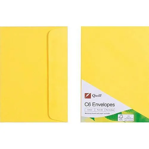 Quill C6 Coloured Envelopes Pack 25 (Lemon)