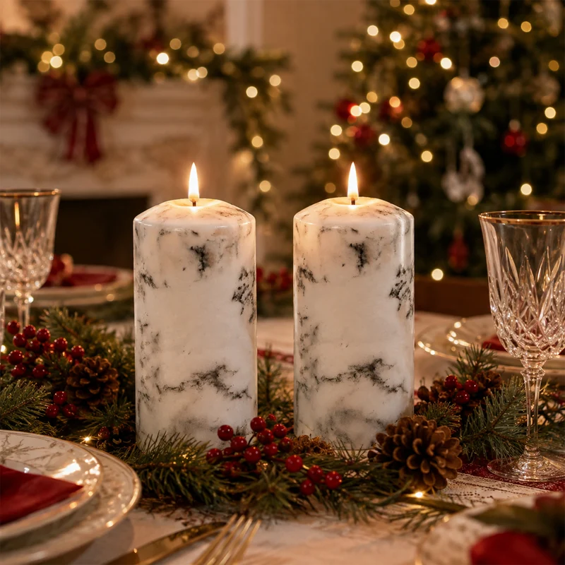 Lexi Lighting Set of 2 LED Marble Effect Wax Pillar Candles - Large