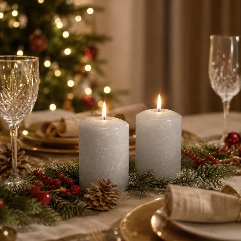 Lexi Lighting Set of 2 LED Grey Wax Pillar Candles - Small